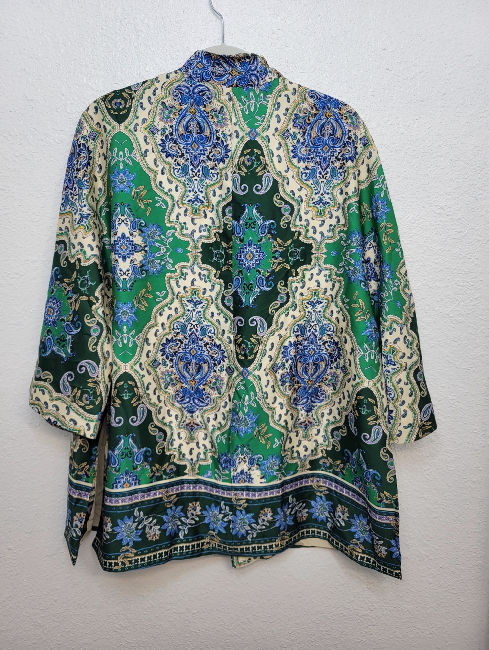 Zara Kimono Wrap Jacket Size M Floral Tapestry Print Blue Green - Picture 2 of 7